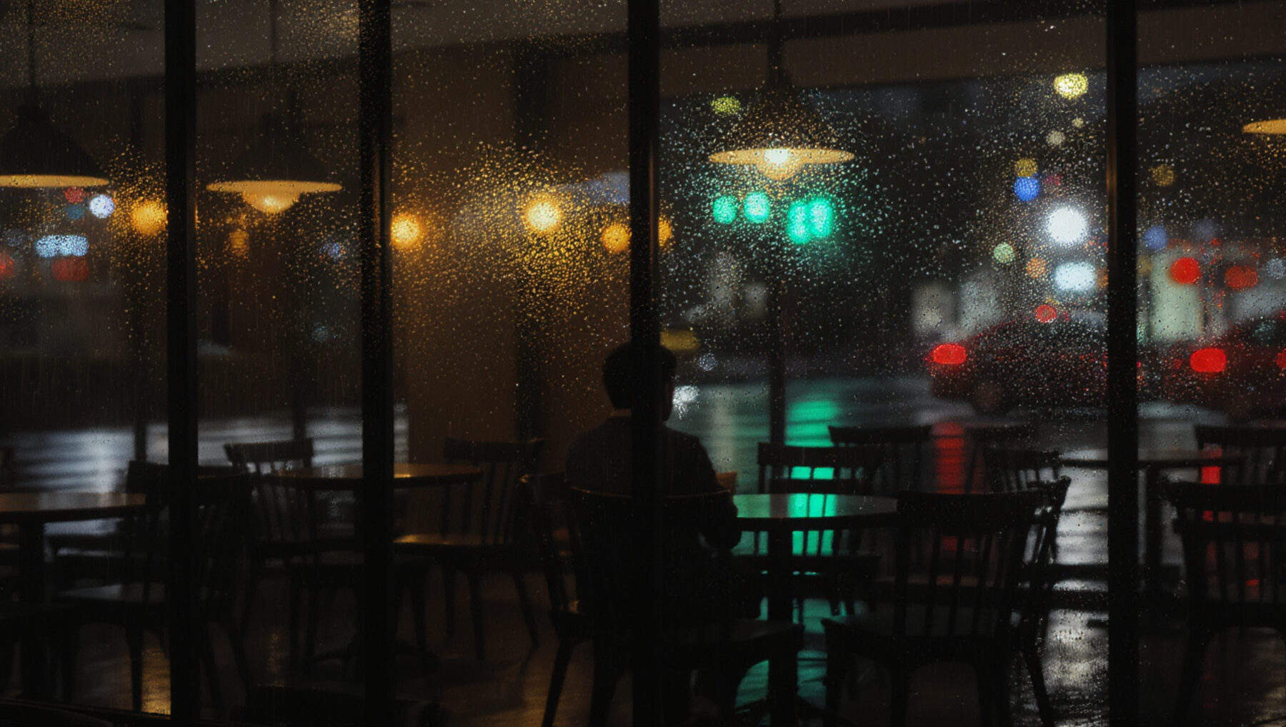 A quiet cafe at dusk