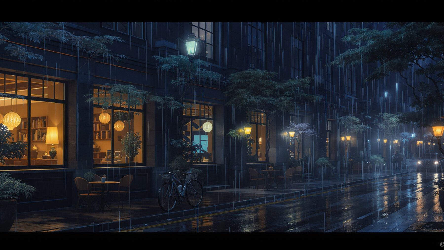 A quiet ambient sound room scene at night